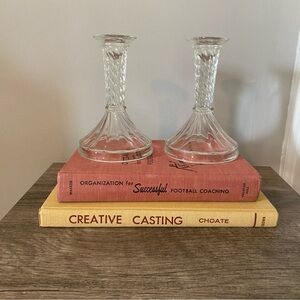 vintage set of 2 glass crystal candlestick holders